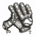 A baseball glove with three crosses on the palm and the names Lenn, Floyd, JACK, Robert, Booker, and Yolanda on the fingers tattoo design idea
