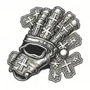 A baseball glove with three crosses on the palm and the names Lenn, Floyd, JACK, Robert, Booker, and Yolanda on the fingers tattoo design idea