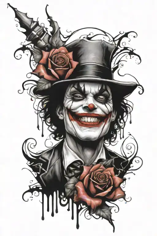 Rose and joker heavy smile realistic tattoo design idea