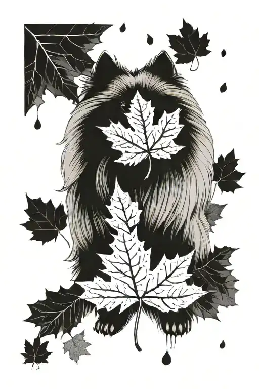 keeshond dog with maple leaf outline tattoo tattoo design idea