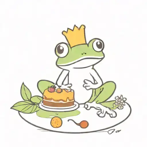 frog holding a fruit cake cute tattoo design idea