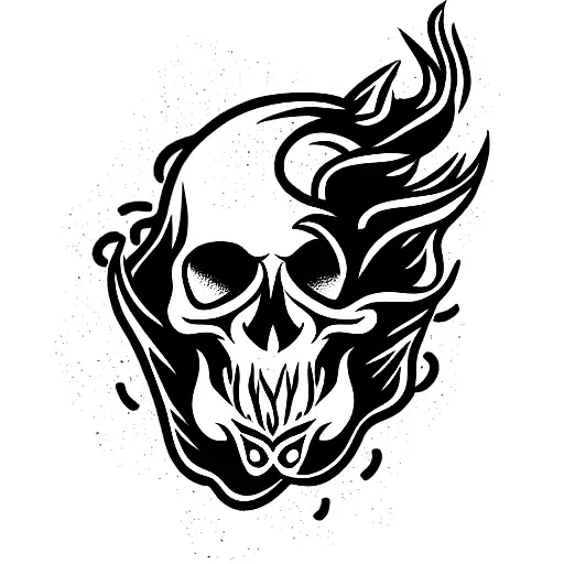 skull covered in flames all around tattoo design idea