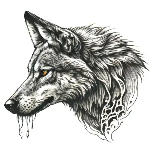 wolf with half face missing showing skull tattoo design idea