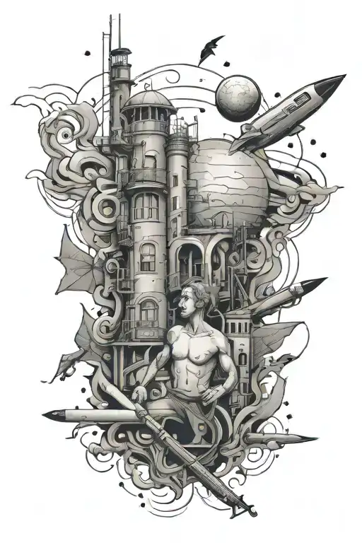 architecture, astronomy, Independence, being strong, the sea and cigarettes tattoo design idea