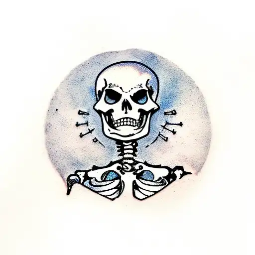 a skeleton holding a syringe with blood in it tattoo design idea
