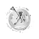 An abstract composition featuring an alien holding a paintbrush, creating vibrant music notes tattoo design idea