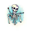 a skeleton holding a syringe with blood in it tattoo design idea