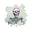 a skeleton holding a syringe with blood in it tattoo design idea