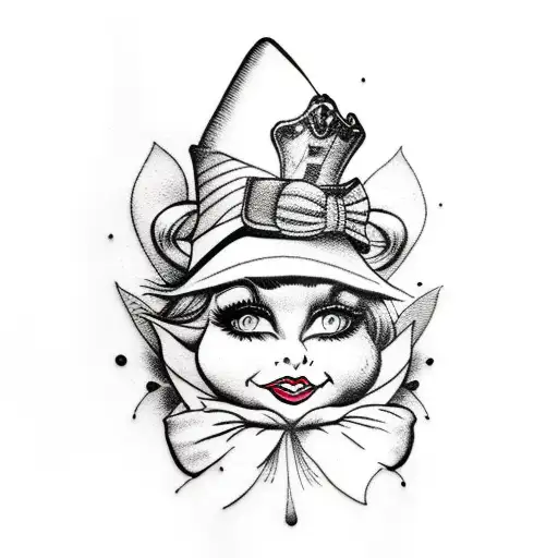 Alice in wonderland, black and white, outlines tattoo design idea