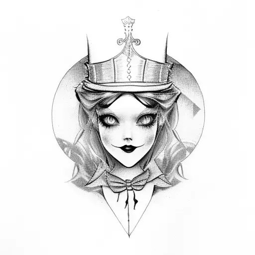 Alice in wonderland  characters, black and white, outlines tattoo design idea