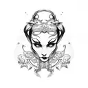 Alice in wonderland, black and white, outlines tattoo design idea