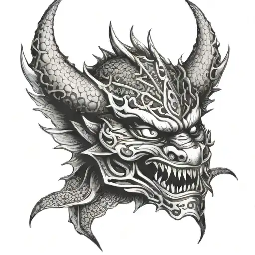 Katana Dragon Mask Oni Demon Mask tattoo design idea