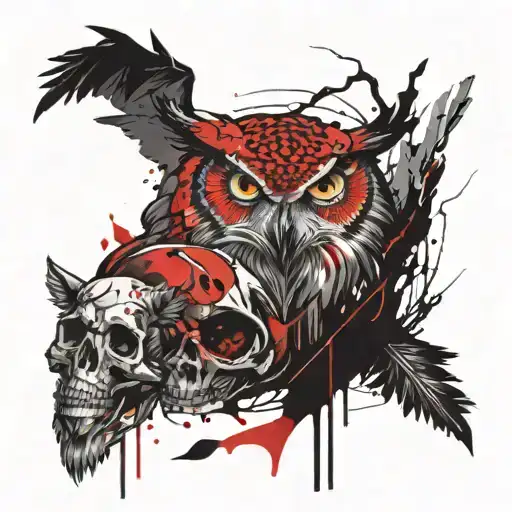 owl on top of a skull a wolf and a panther  tattoo design idea