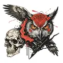 owl on top of a skull a wolf and a panther  tattoo design idea