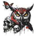owl on top of a skull a wolf and a panther  tattoo design idea