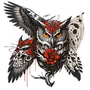 owl on top of a skull a wolf and a panther  tattoo design idea