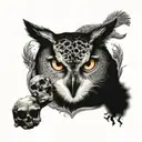 owl on top of a skull a wolf and a panther  tattoo design idea