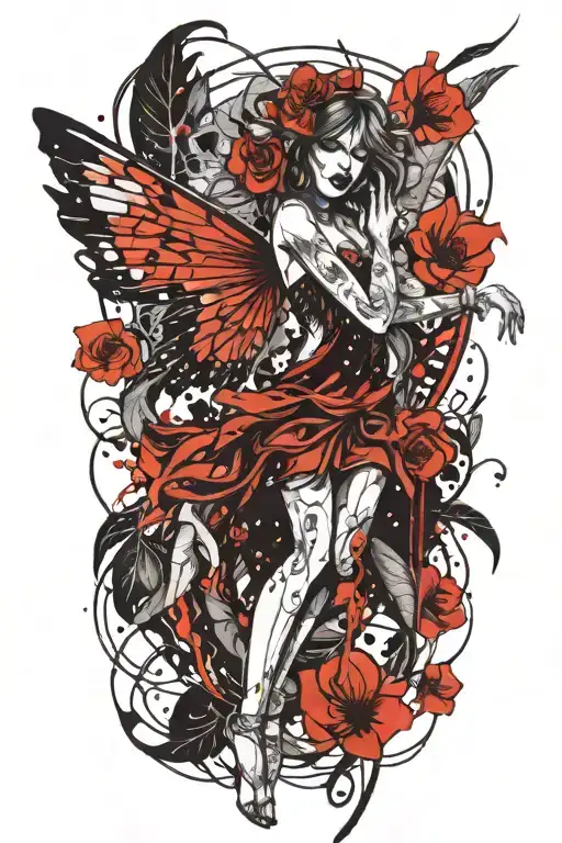screaming crying fairy tattoo design idea