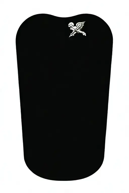 greek god Eros holding up a heart pierced with an arrow, blindfolded,  tattoo design idea