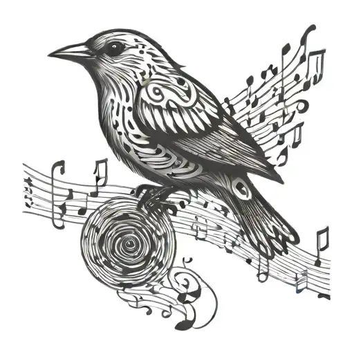 bird singing made of music notes floating tattoo design idea