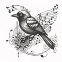 bird singing made of music notes floating tattoo design idea