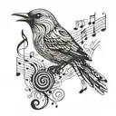 bird singing made of music notes floating tattoo design idea