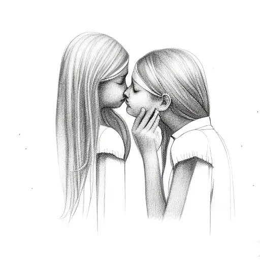 Two girls forehead kiss tattoo design idea