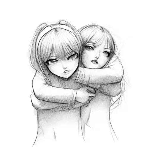 Two girls hug tattoo design idea