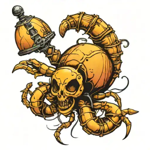 balloon and scorpion with mines on the sides tattoo design idea