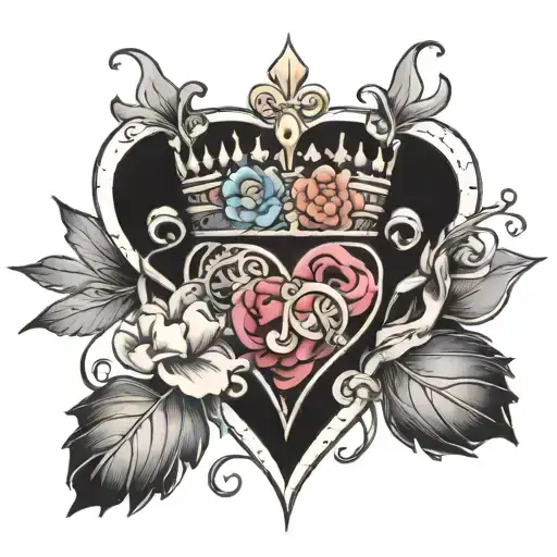 lottus flower, crown, heart, infinte symbol tattoo design idea