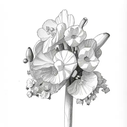 narcissus, holly, and poppy bouquet  tattoo design idea
