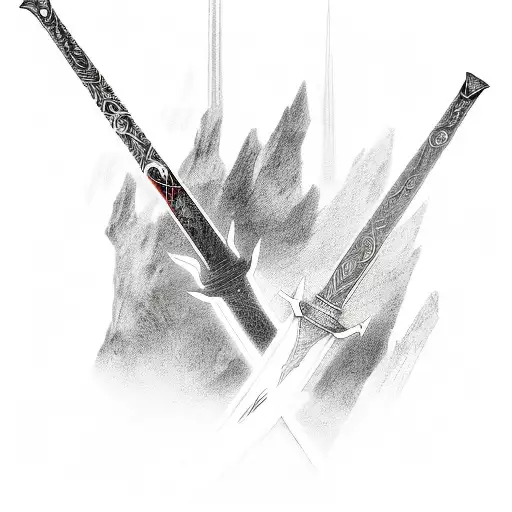 2 swords crossing, aura, black and red, blood,  tattoo design idea