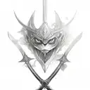 2 swords crossing, aura, black and red, blood,  tattoo design idea