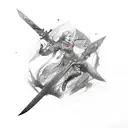 2 swords crossing, aura, black and red, blood,  tattoo design idea