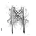 2 swords crossing, aura, black and red, blood,  tattoo design idea