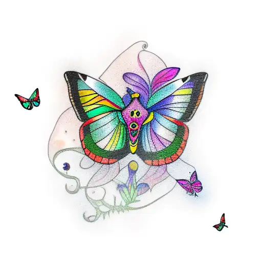 crow and butterflies  tattoo design idea