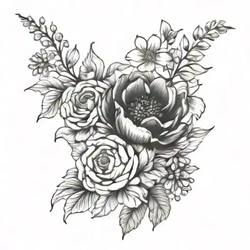 January june may august birth flower bouquet  tattoo design idea