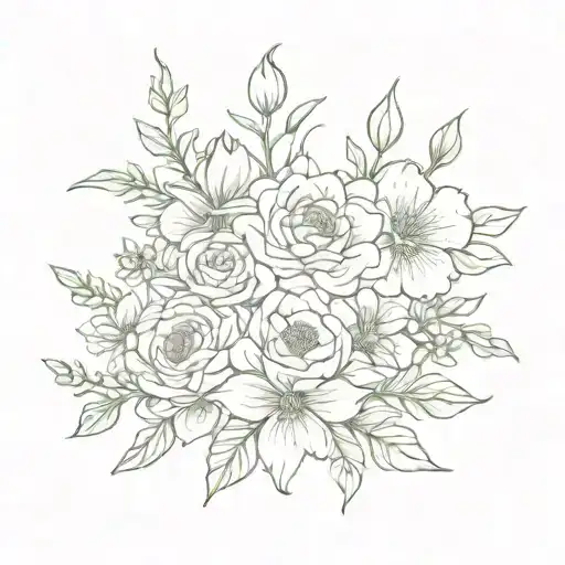 January june may august birth flower bouquet  tattoo design idea