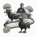 A dotwork tattoo of a farm scene with cappy baras frolicking in a field of guacamole tattoo design idea