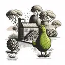A dotwork tattoo of a farm scene with cappy baras frolicking in a field of guacamole tattoo design idea