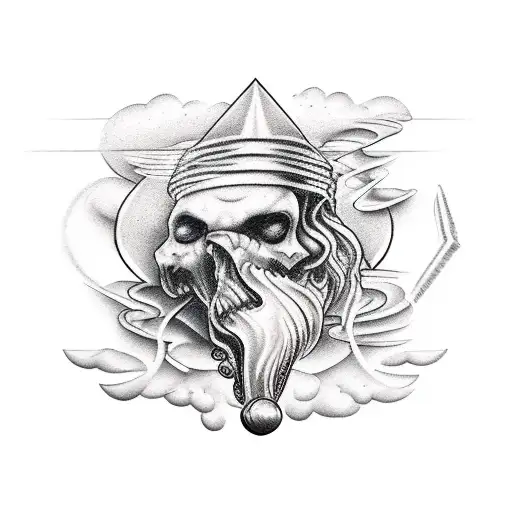 A tattoo representing the connection between rock and metal music and Greek mythology through the eyes of a deckhand on a fishing vessel tattoo design idea