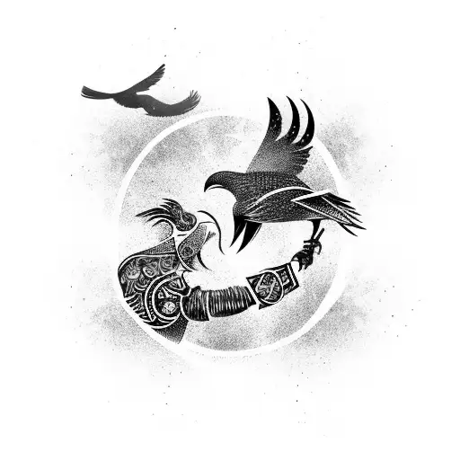 tribal vikings with crow and time tattoo design idea