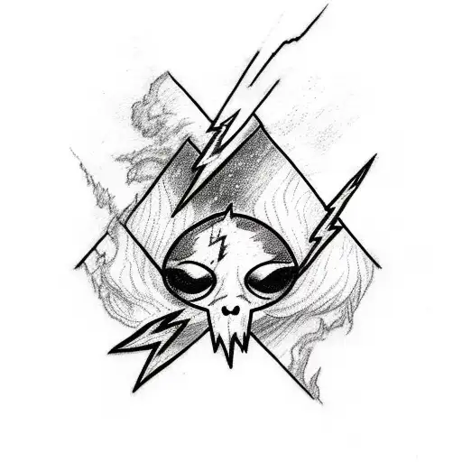 Lightning Bolt Sketch Of A Tattoo With A Lot Of Thin And Long Black And White tattoo design idea
