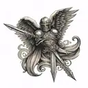 A Christianity cross combined with the wings of an angel and the sword of a knight tattoo design idea