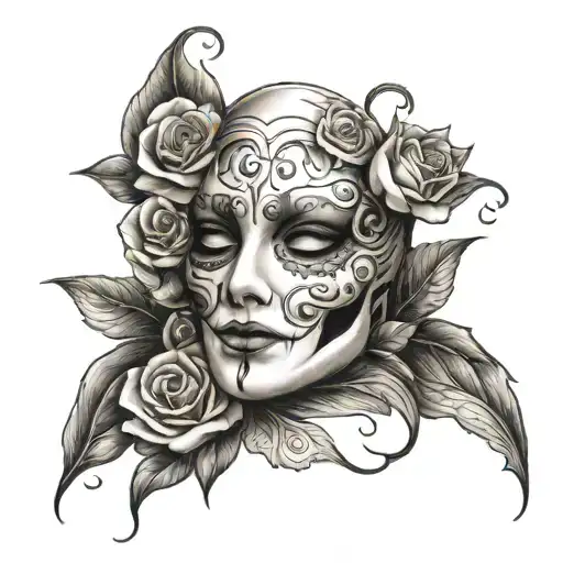 four roses wrapping around the phantom-of-the-opera's mask tattoo design idea