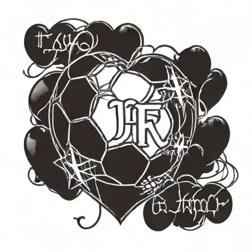 A heart-shaped football with the initials of family members as the laces tattoo design idea