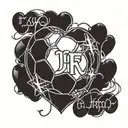 A heart-shaped football with the initials of family members as the laces tattoo design idea