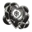A heart-shaped football with the initials of family members as the laces tattoo design idea