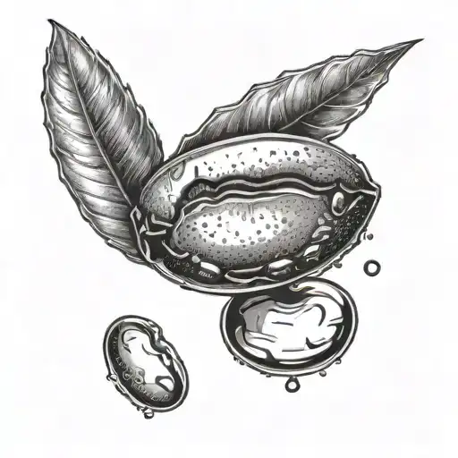 A detailed close-up of a single coffee bean with water droplets on its surface tattoo design idea