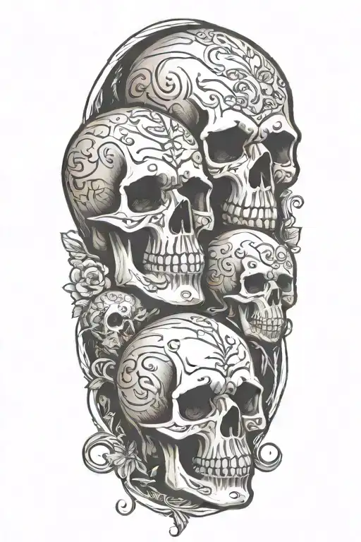 skull family, father, mother, son, son, daughter tattoo  tattoo design idea